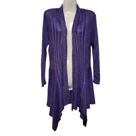 𝅺PURPLE Glitter Open Front Asymmetrical Cardigan One Size - Picture 3 of 12